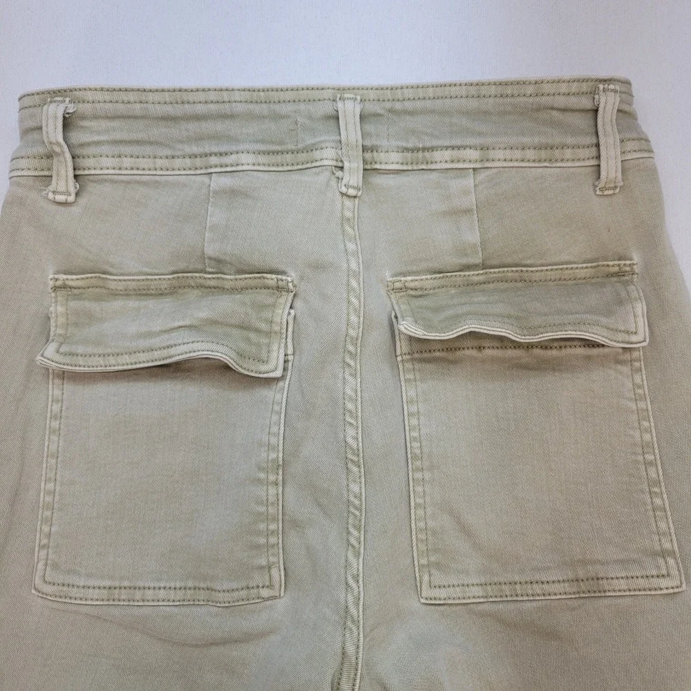 OAT New York‎ Cargo Jeans Womens 4/27 Green Wide Leg Raw Hem High Rise Utility